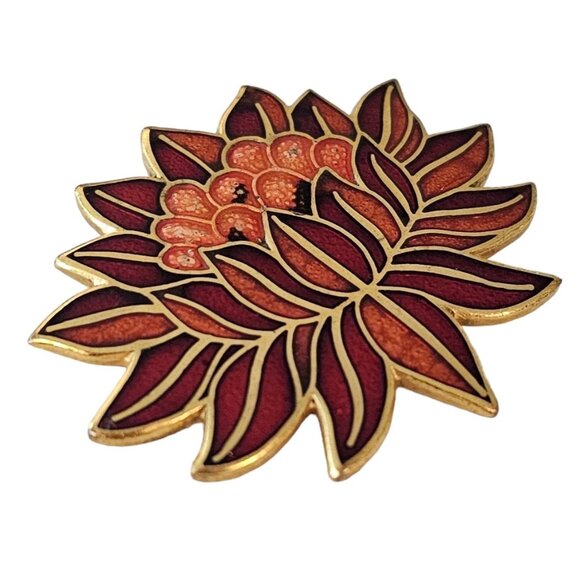 MMA Pink Red Enamel Water Lily Flower Brooch, Signed L123 - Picture 2 of 9